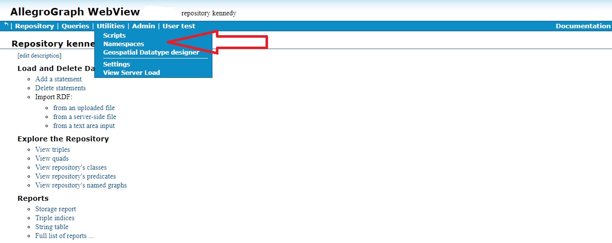 Utilities | Namespace menu choice