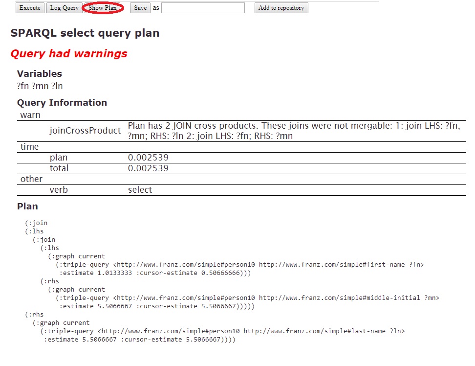 Query plan for person10