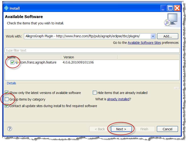Available Software Dialog