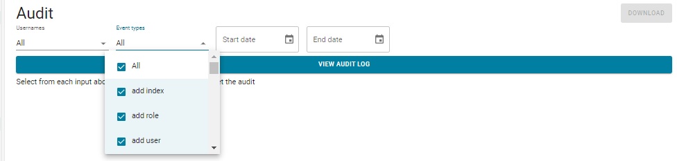 The Audit Log page in WebView