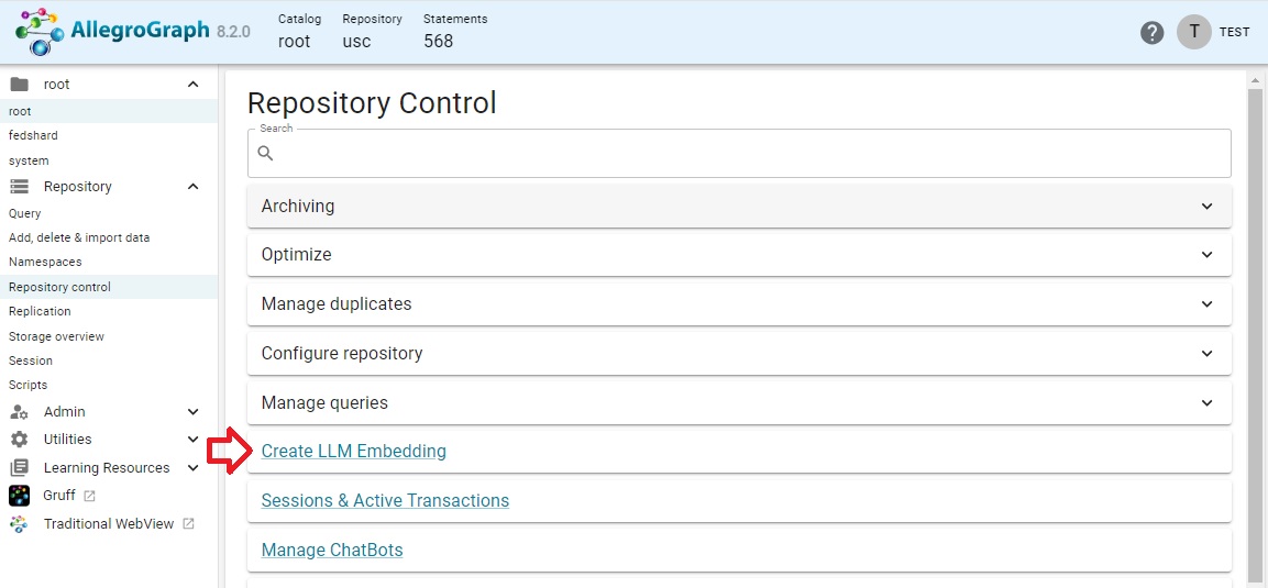 Repository Control menu