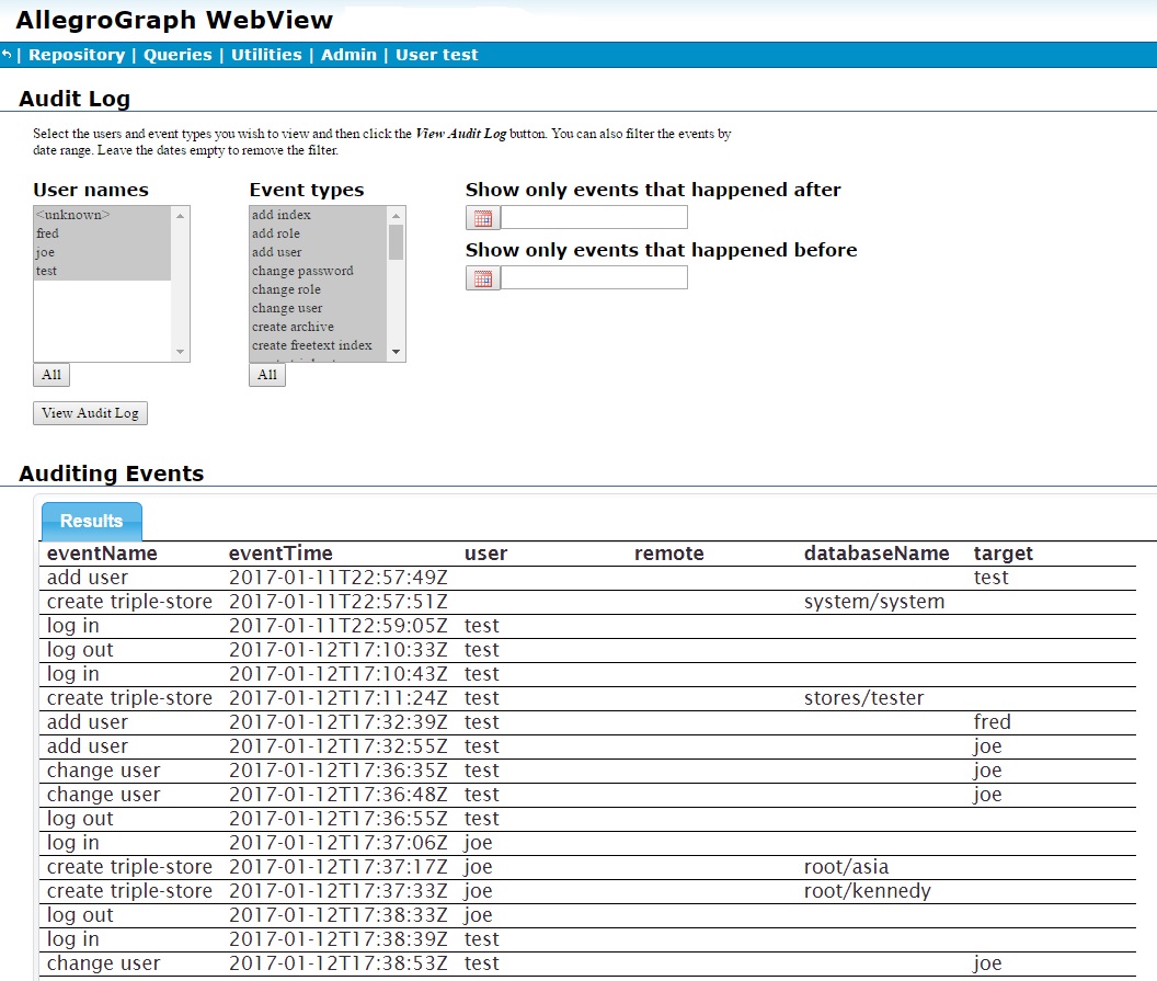 The Audit Log displaying all activity