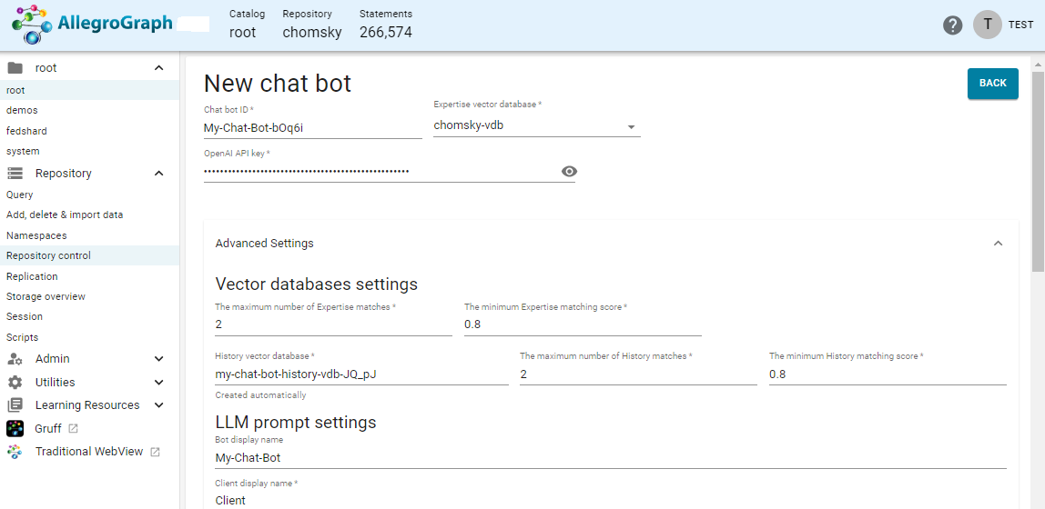 Opening a Chatbot options