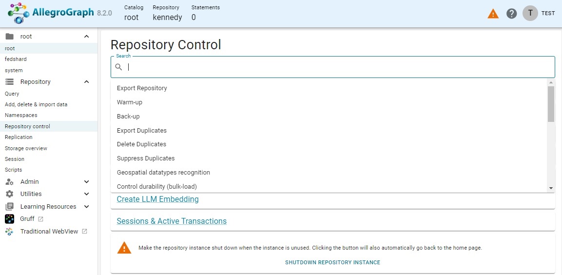 The repo control menu