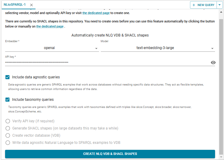 Setting up the NLQ VDB