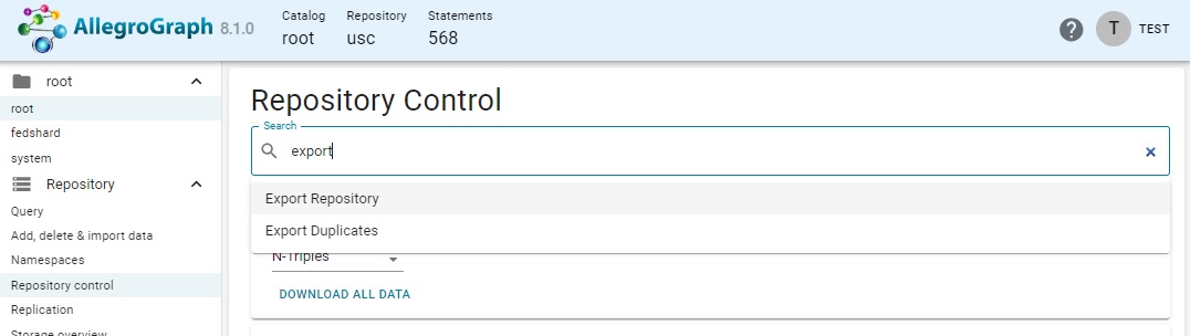 Search for exporting data