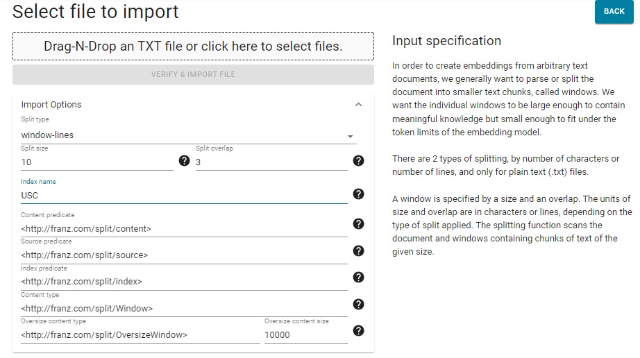 Text file import page