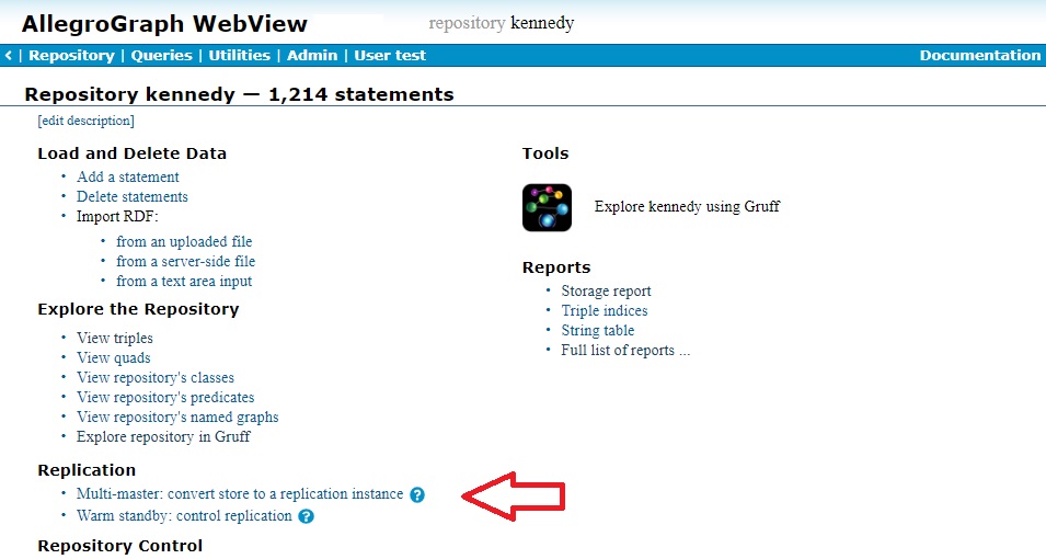 Repo page showing Convert store to replication instance