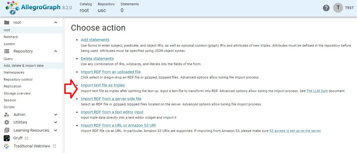 Add, delete, import data text file choice