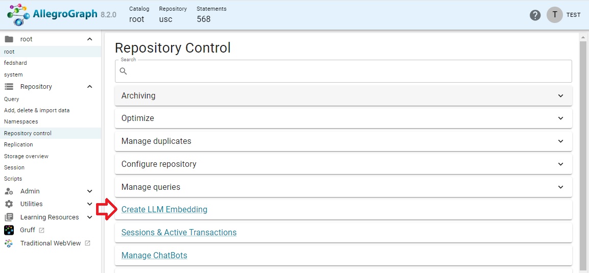 Repository Control menu