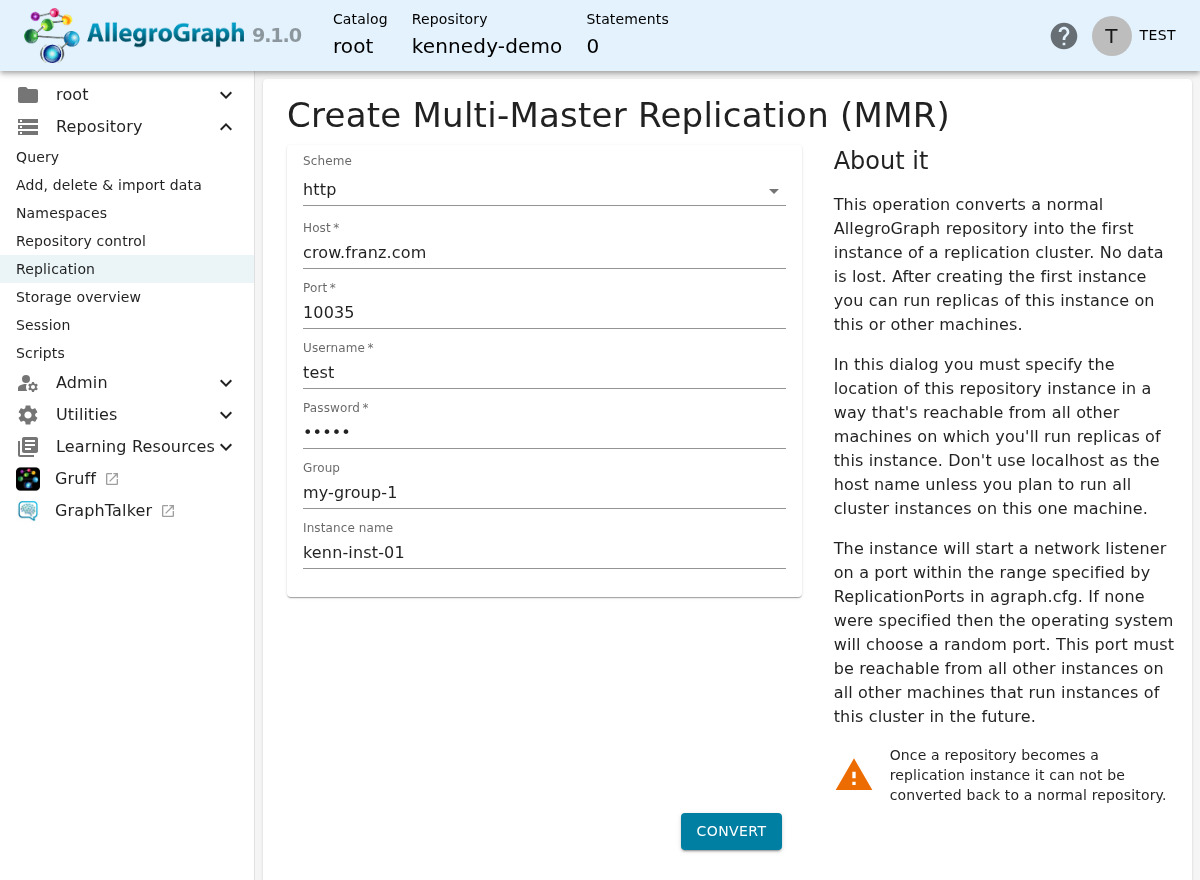 Form to convert an ordinary repository to a cluster instance