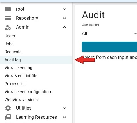 The Admin menu on the WebView menu bar