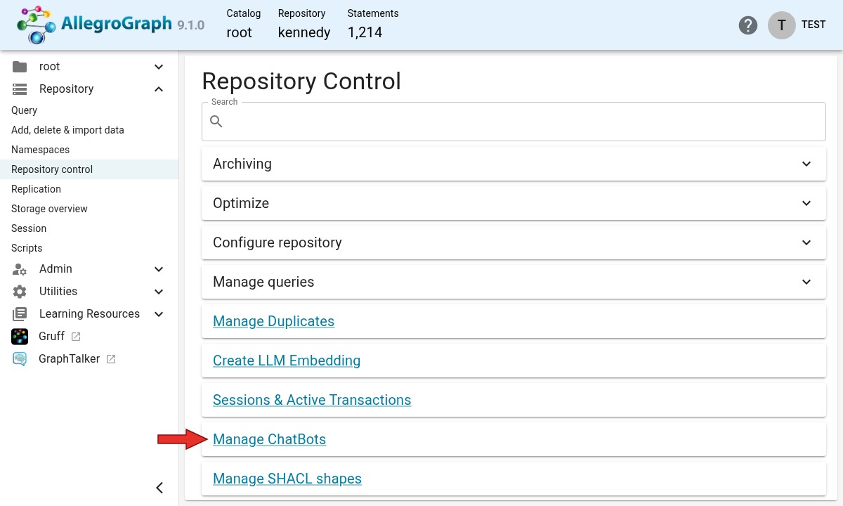 Repository Control menu