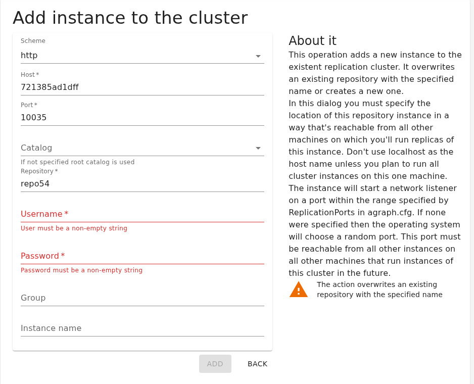 Add Cluster Instance Dialog
