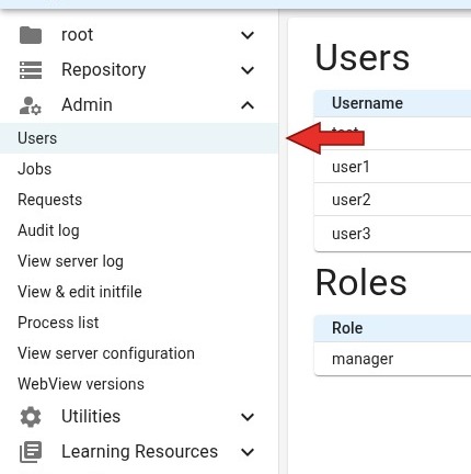 The Admin menu with Users indicated
