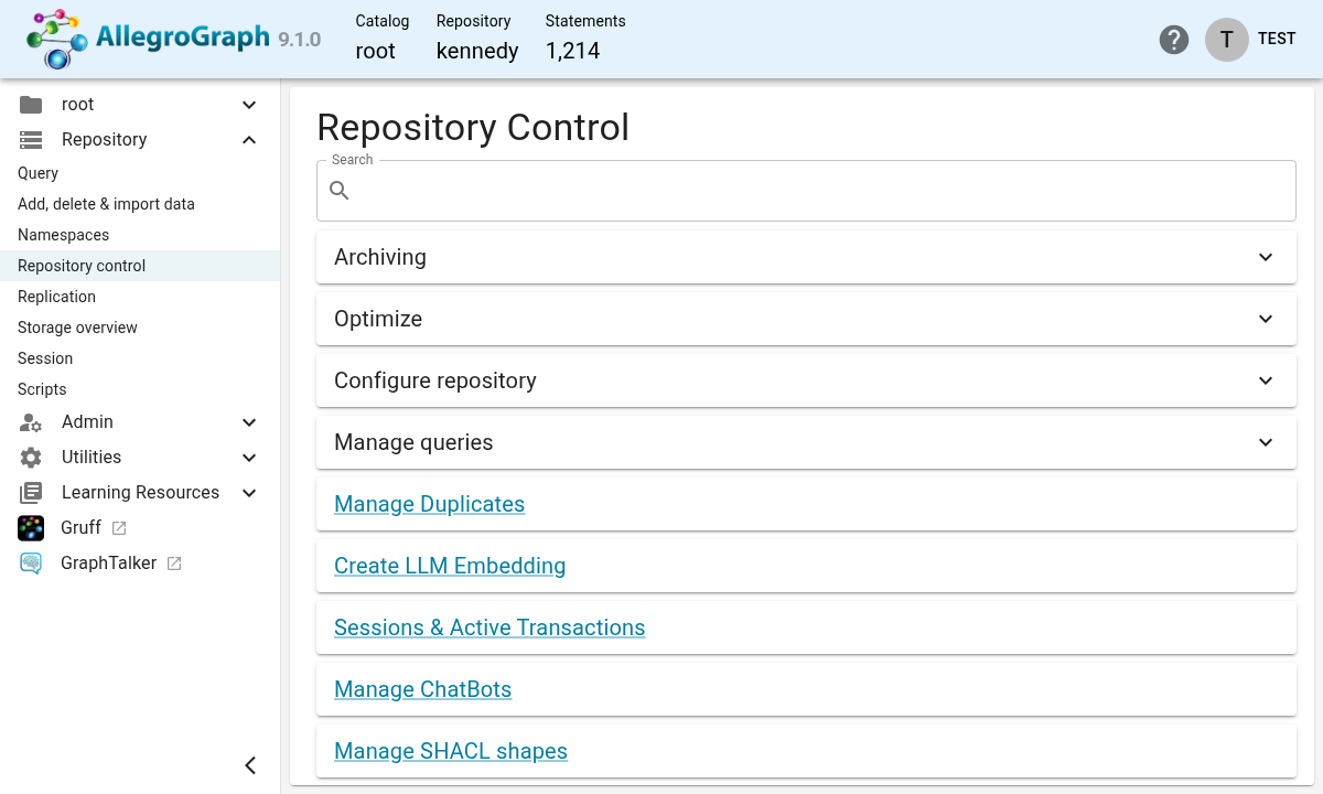 WebView Repository control page