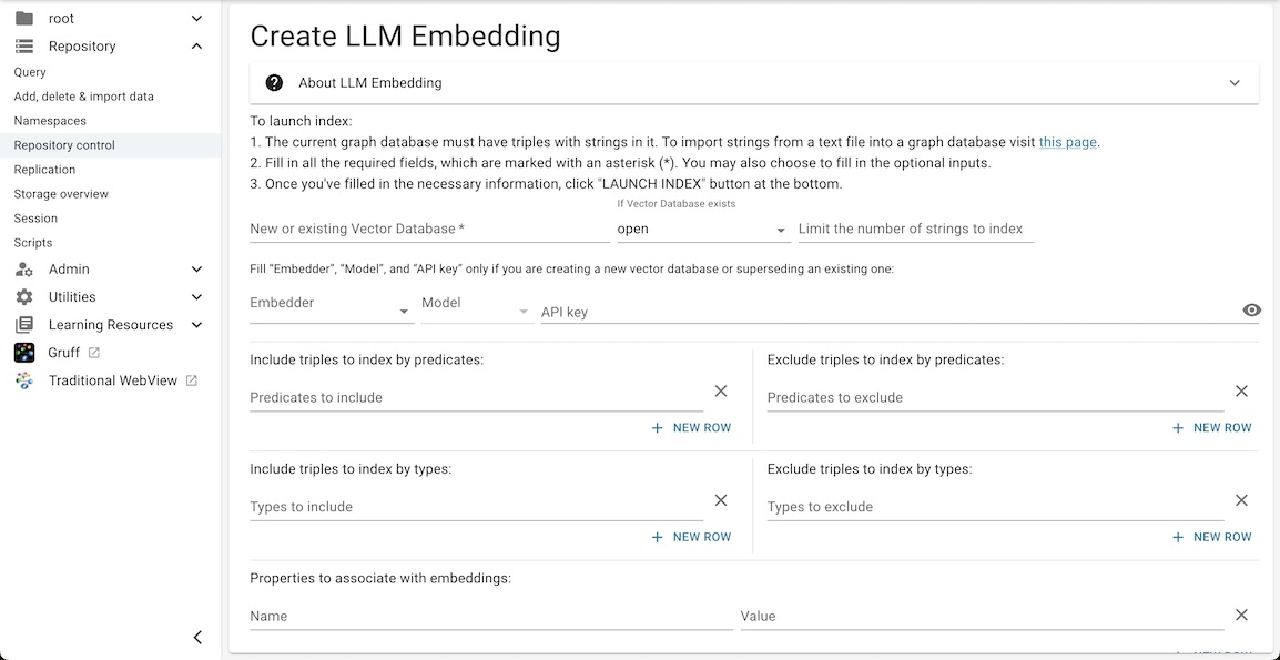 Create LLM Embedding dialog