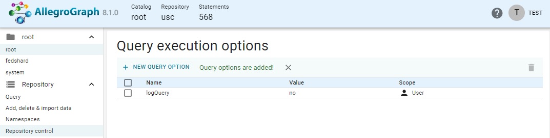 Query execution option is set