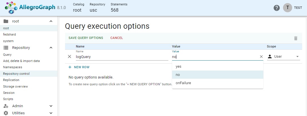 Query execution option values