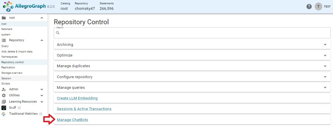 Repository Control menu