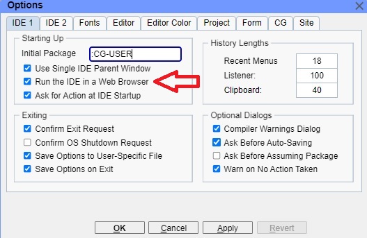 Initial Options Dialog